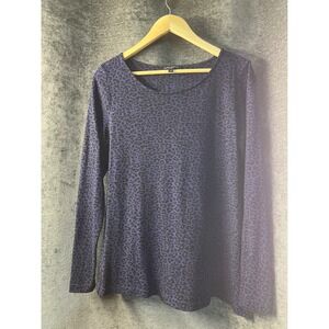 MARIO SERRANI Women's M/M Purple‎ Black Leopard Print Long Sleeve Top Shirt